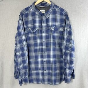 Columbia Omni Shade Men's Shirt XXL 2XL Blue Plaid Fishing Nylon Roll Tab Sleeve